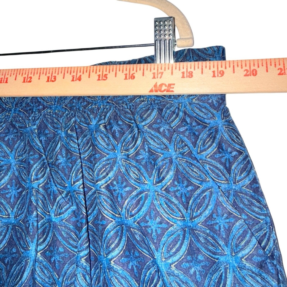 Boho Coastal Blue Geometric Border Mini Skirt L Retro Indie Resortwear Beach - Picture 6 of 12